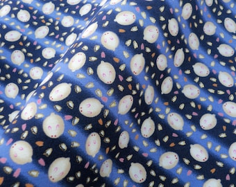 Bunny fabric japanese cotton fat quarter, blue rabbit fabric, quilt decoration, tenugui japanese kawaii fabric