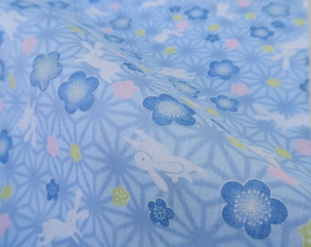 Japanese blue bunny Tenugui fabric, blue sakura double gauze tenugui, baby shower bunny gauze towel, kawaii rabbit tapestry fabric