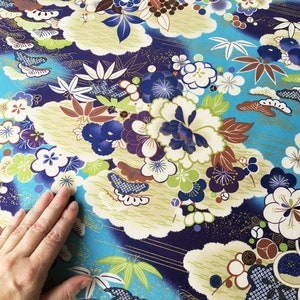 Blue flowers quilt fabric fat quarter,floral Japanese cotton fabric, flowers cloth quilt fabric, kawaii fabric, japanese yukata fabric