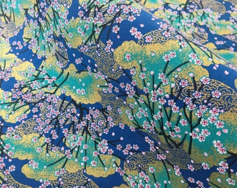 Japanese kimono  cotton blue Sakura fat quarter, quilt decoration tenugui japanese flowers cotton fabric