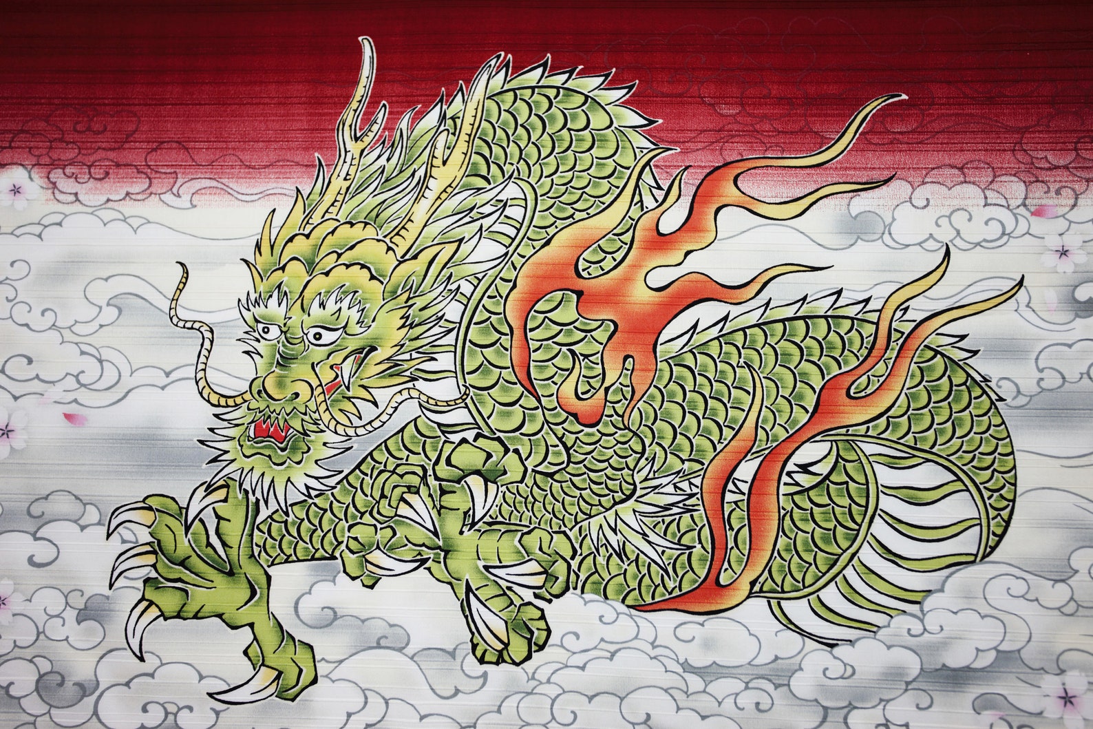 Japanese Dragon Wall Fabric Panel, Wall Decoration Japanese Dragon Noren, Boy Room Decoration