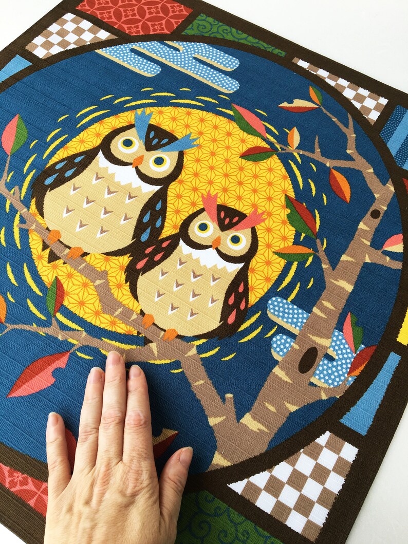 wrapping cloth owl Halloween home decor Japanese eagle owl pillow cover fabric Japanese owl baby shower Owl in a nest Furoshiki fabric