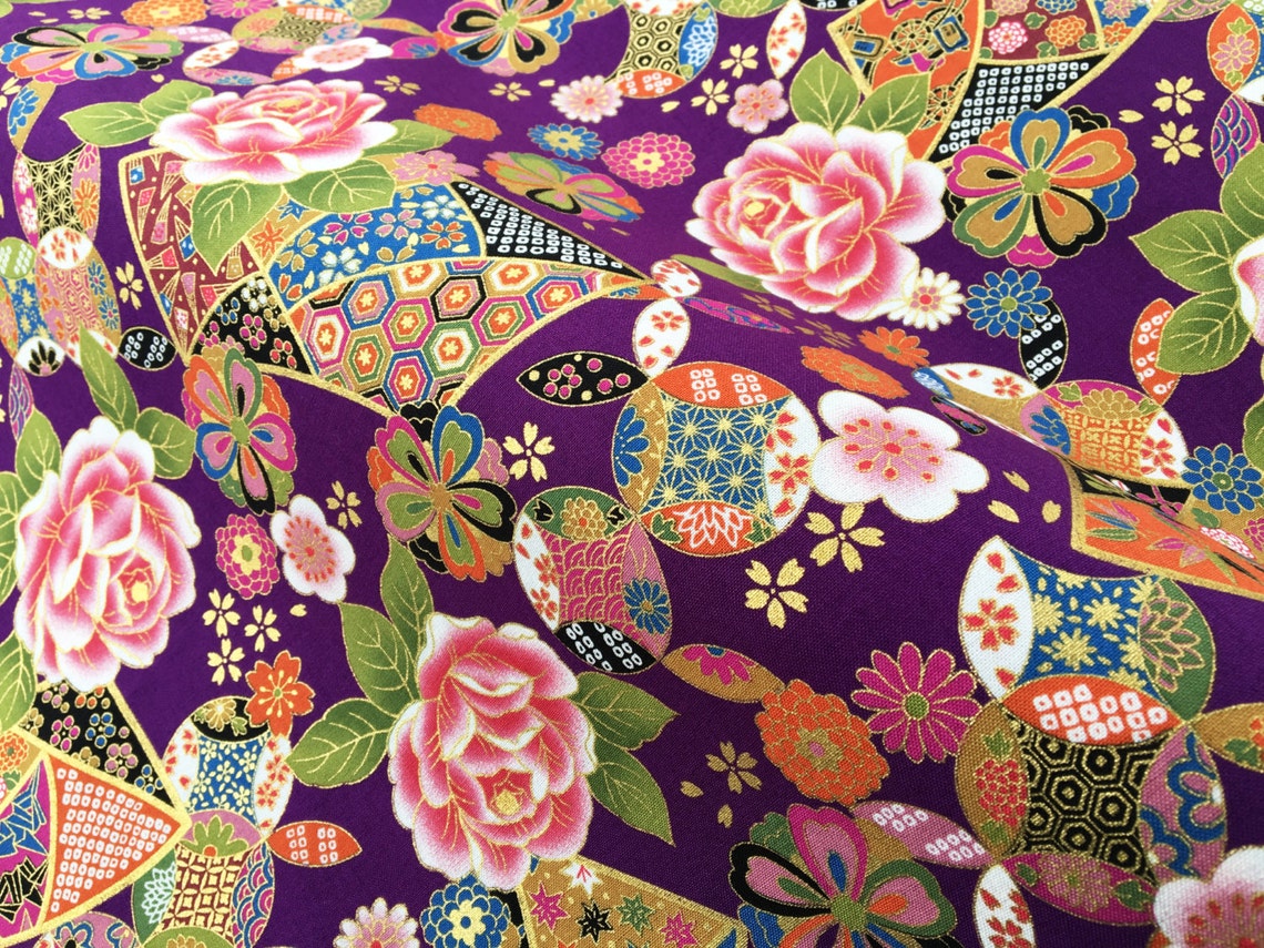 Japanese fabric geometric purple cotton fat quarter japan Etsy