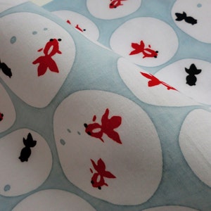 Japanische Rote und schwarze Goldfische Tenugui Kawaii Kingyo Stoff, japanische Tenugui Baumwollstoff, kimonostoff, Yukata Stoff, Quilt Stoff
