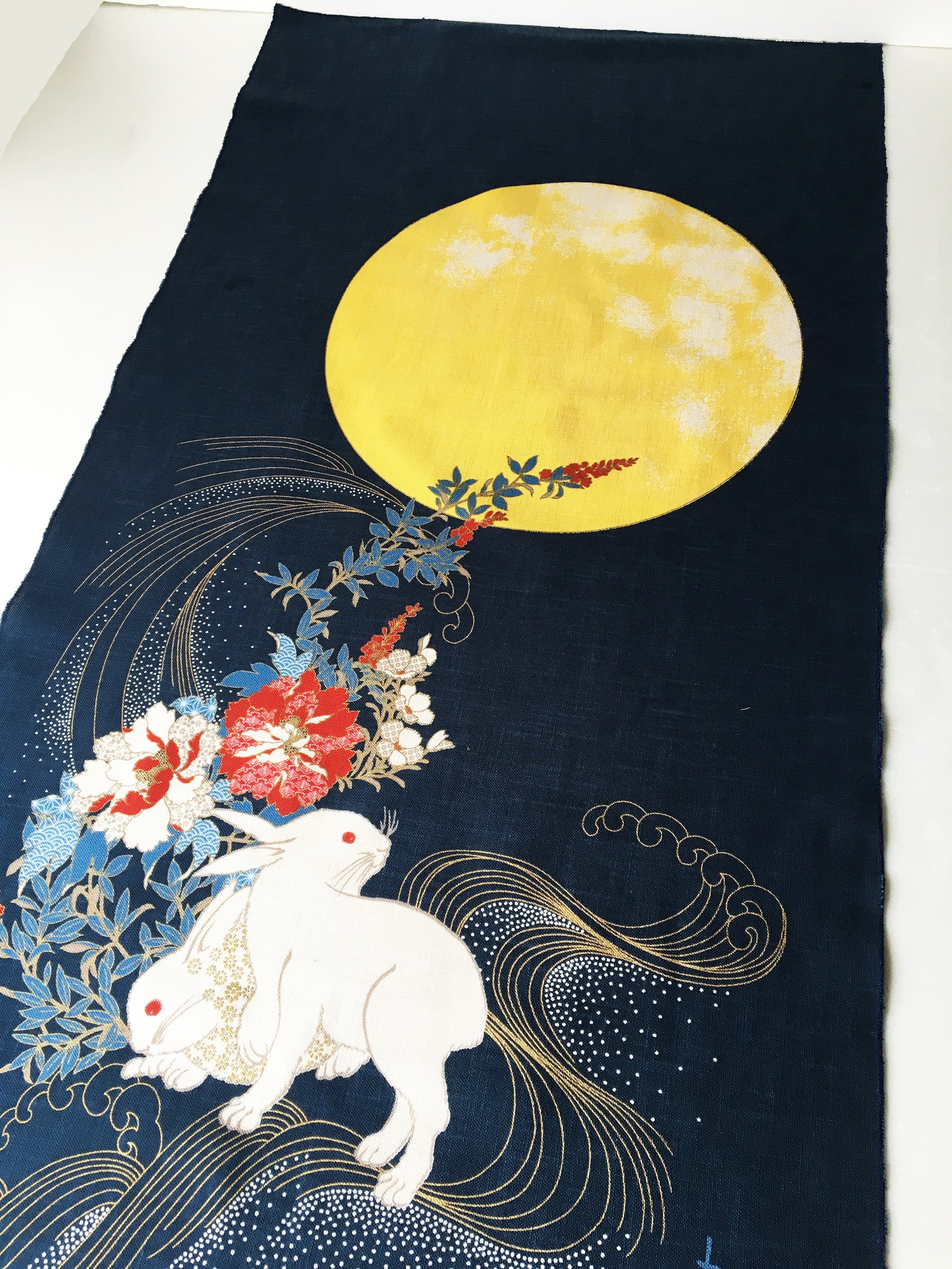 Japanese Bunny Panel Fabric Blue Rabbit Fabric Panel Wall - Etsy