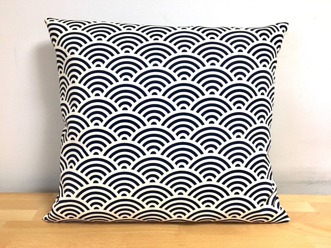19 X 19 Inches Navy Blue Wave Pillow Cover Japanese Fabric Etsy New
