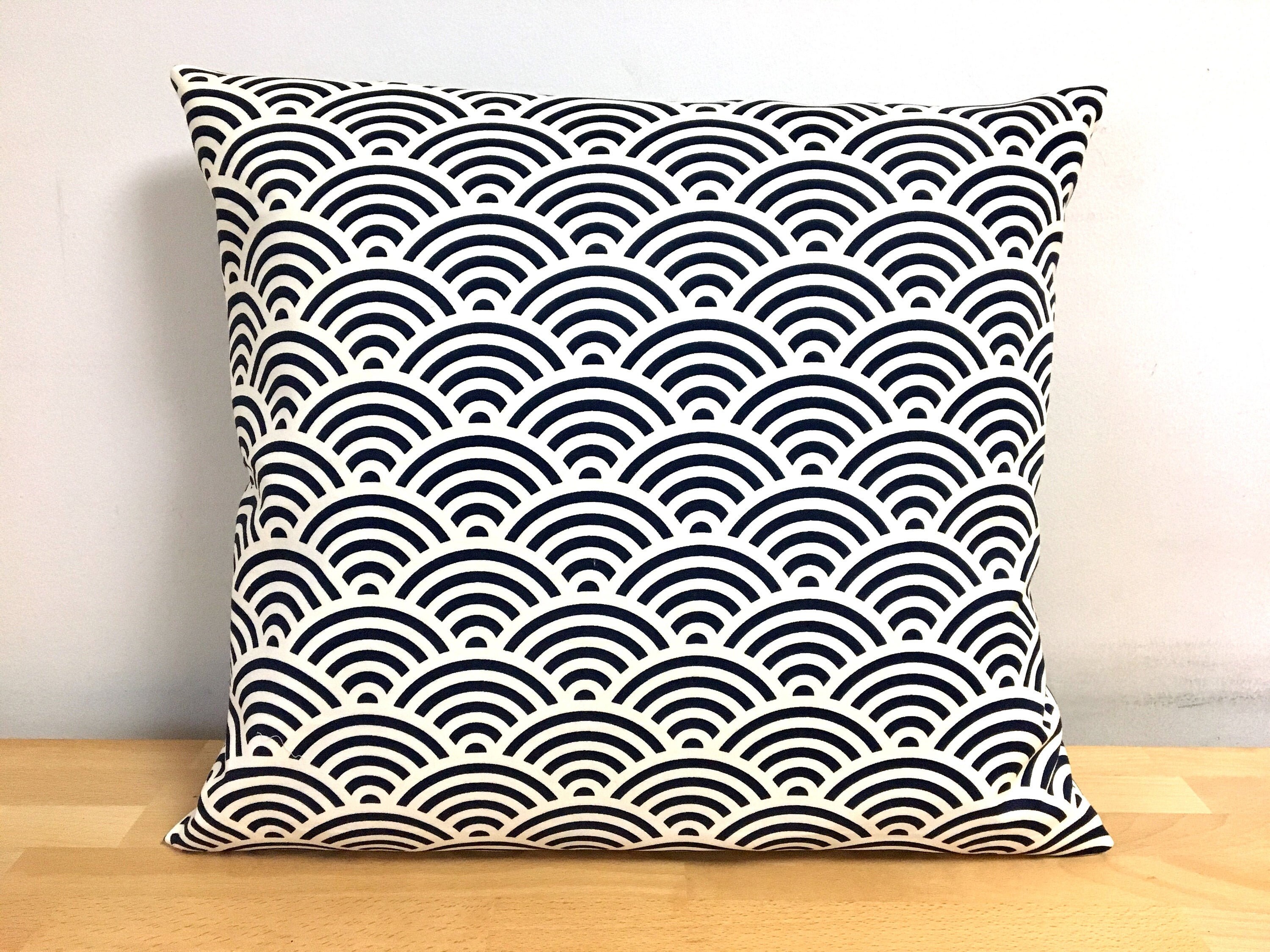 19 x 19 inches navy blue wave pillow cover Japanese fabric Etsy
