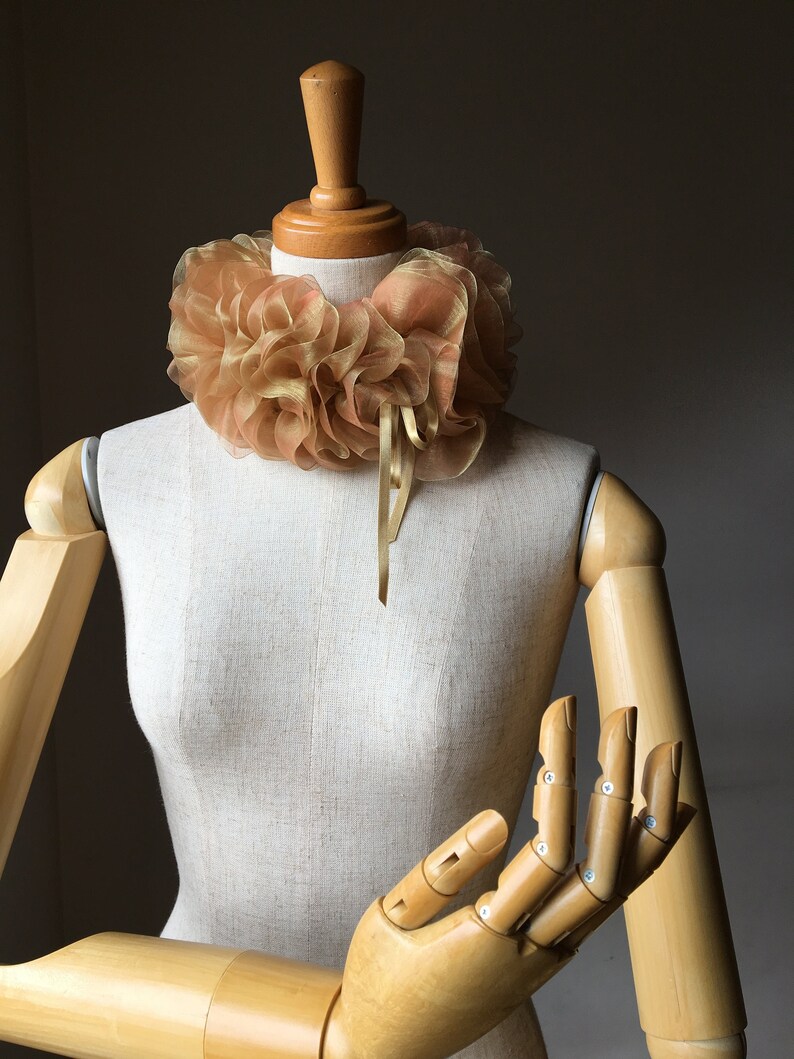 Ruff de cuello de encaje de organza marfil, gargantilla de ruff burlesque, ruffs de traje isabelino, cuello alto con volantes para bodas, ruffs en capas de la era Tudor imagen 5