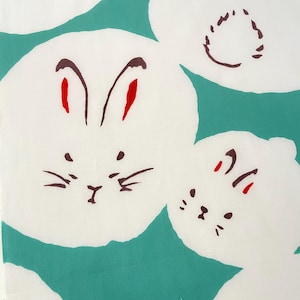 日本の白いうさぎの緑の手ぬぐい生地、うさぎの緑と白のかわいいうさぎの手ぬぐい生地、日本のティッシュ、うさぎの壁掛けタペストリー