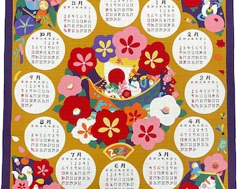 2025 furoshiki fabric calendar snake year in yellow Japanese wall calendar 2025 snake year, snake wall decoration, Japanese ebi 2025