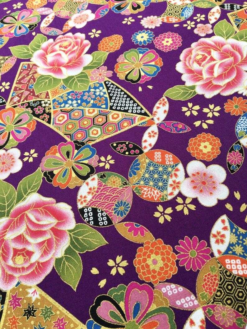 Japanese fabric geometric purple cotton fat quarter japan Etsy