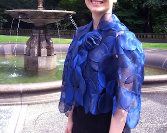 Wedding bolero cape Blue dot organza stole, bridal shawl, shrugs, bridal shoulder wrap cape, formal dress accessory, bridal shrug bolero