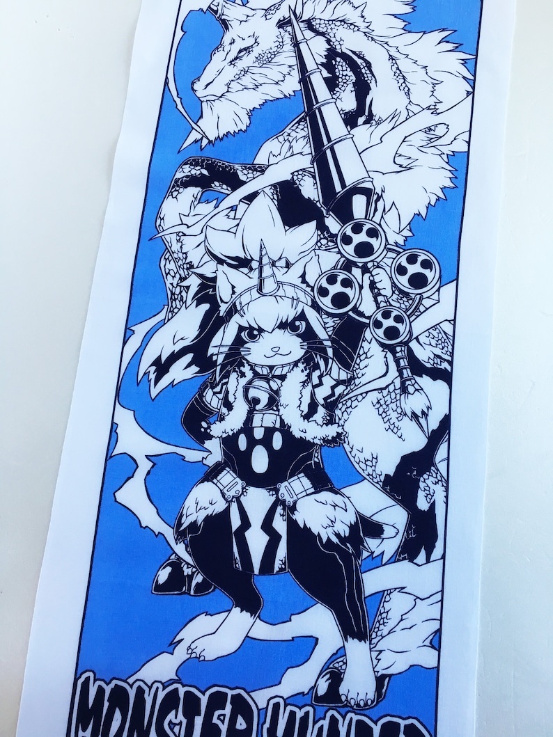 May include: Black and white illustration of a furry, cat-like creature wearing armor and holding a weapon. The creature is standing in front of a large, white dragon with a blue background.