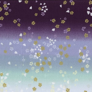 Japanese fabric purple gradation half a yard, tissue japonais,  floral Japanese cotton fabric by yard, golden nuances cotton fabric
