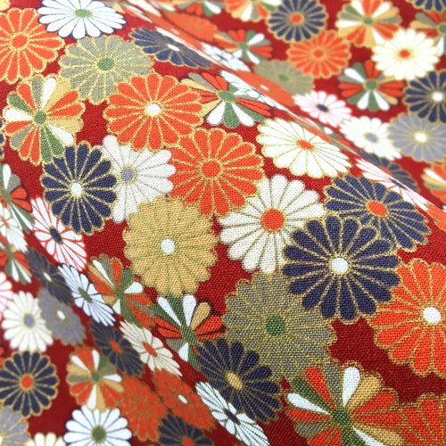 Red and Gold Kiku Japanese Cotton Fabric Fat Quarter Quilt - Etsy