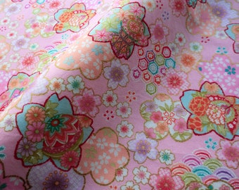 Japanese pink cotton fabric fat quarter, pink flowers texture, quilt decoration tenugui Japanese fabric kawaii fabric, tissue japonais