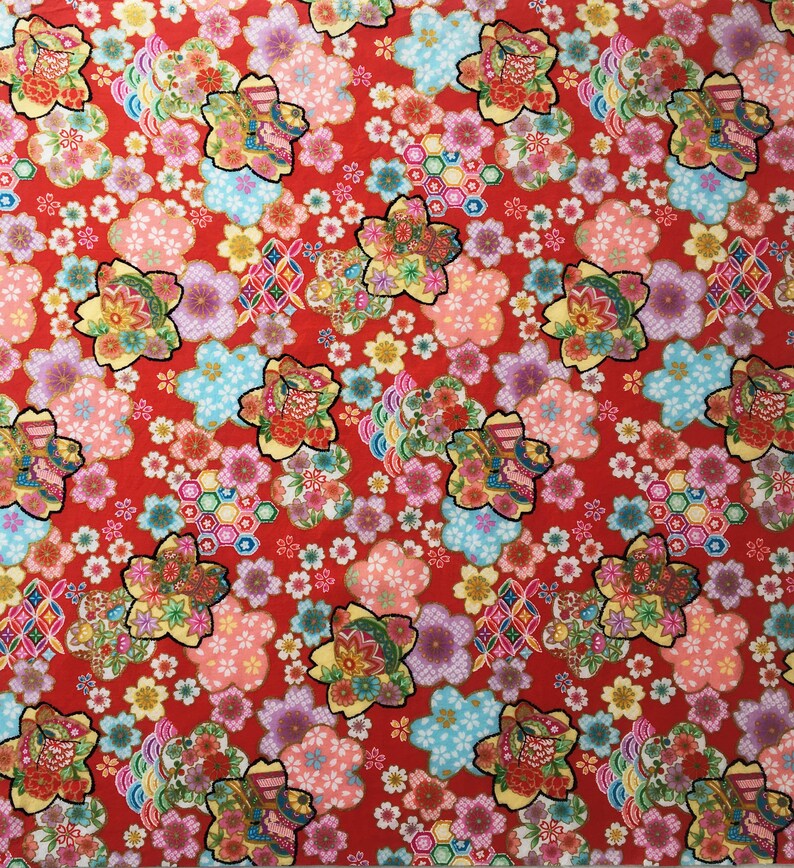 Japanese Red Floral Fabric Fat Quarter Made in Japan Fabric Etsy