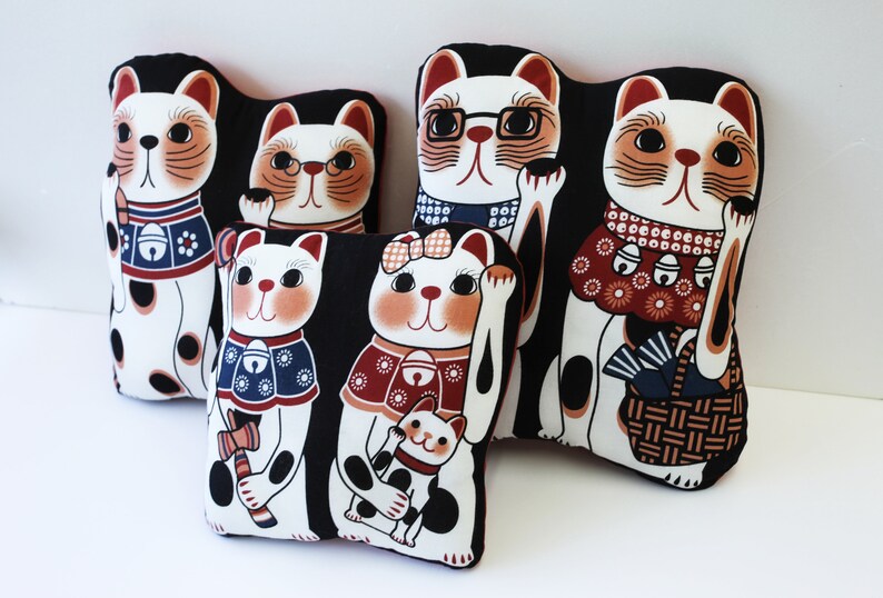 Maneki Neko Cat Throw Pillow Set Lucky Cat Japanese Pillow Etsy