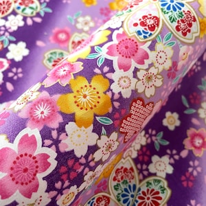 Purple and pink sakura flowers Japanese fabric fat quarter, purple degrade cherry blossom flowers quilt fabric by yard, yukata fabric