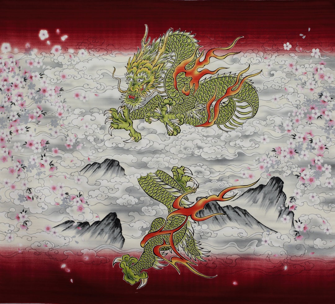 Japanese Dragon Wall Fabric Panel, Wall Decoration Japanese Dragon