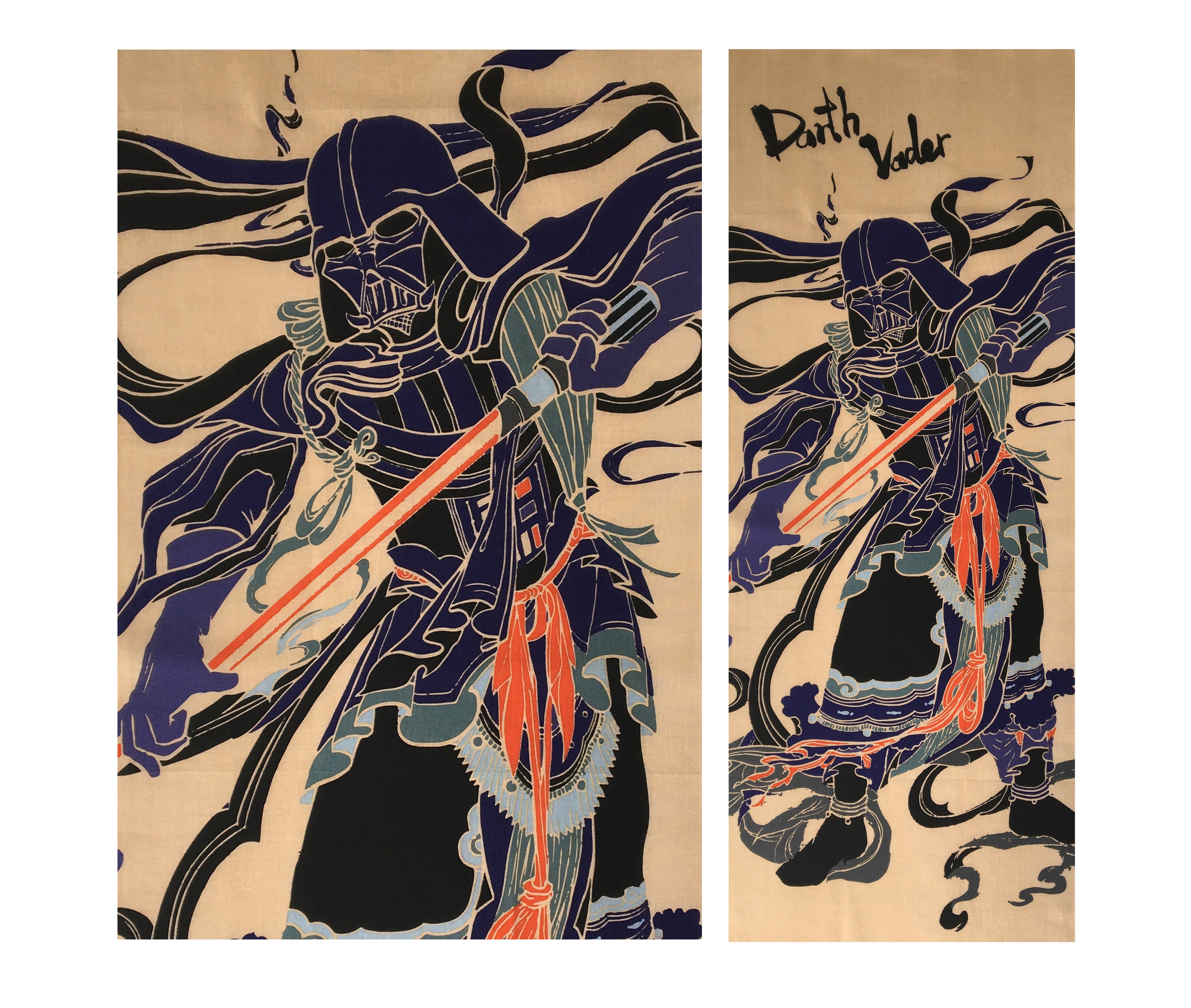 Japanese Tenugui Darth Vader as Guardian of Spirits Fabric Tissue
