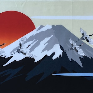 Japanese Tenugui Mount Fuji and Flaying Cranes Fabric, Crane Fabric ...