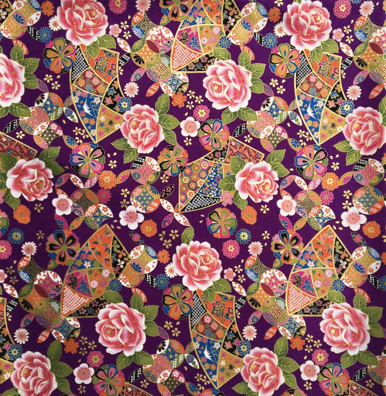 Japanese fabric geometric purple cotton fat quarter japan Etsy