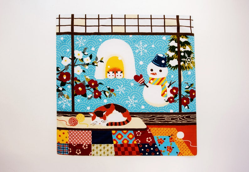 Furoshiki fabric japanese cat Tea towel, wrapping cloth cat fabric, kawaii fabric, japanese yukata, kimono fabric, japanese tenugui image 5