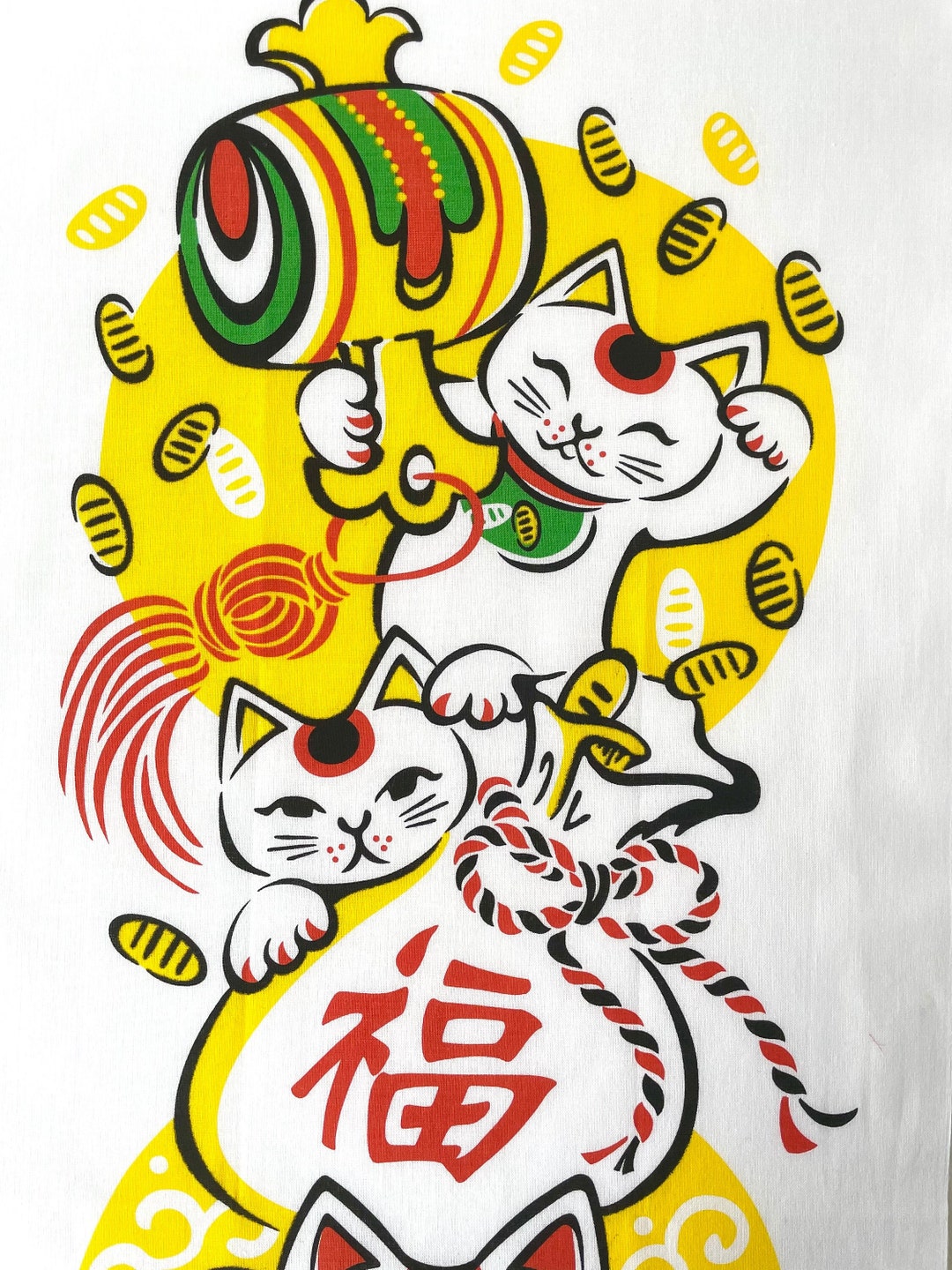 Japanese Cats Tenugui Fabric Manekineko Fortune Cats Tea Etsy