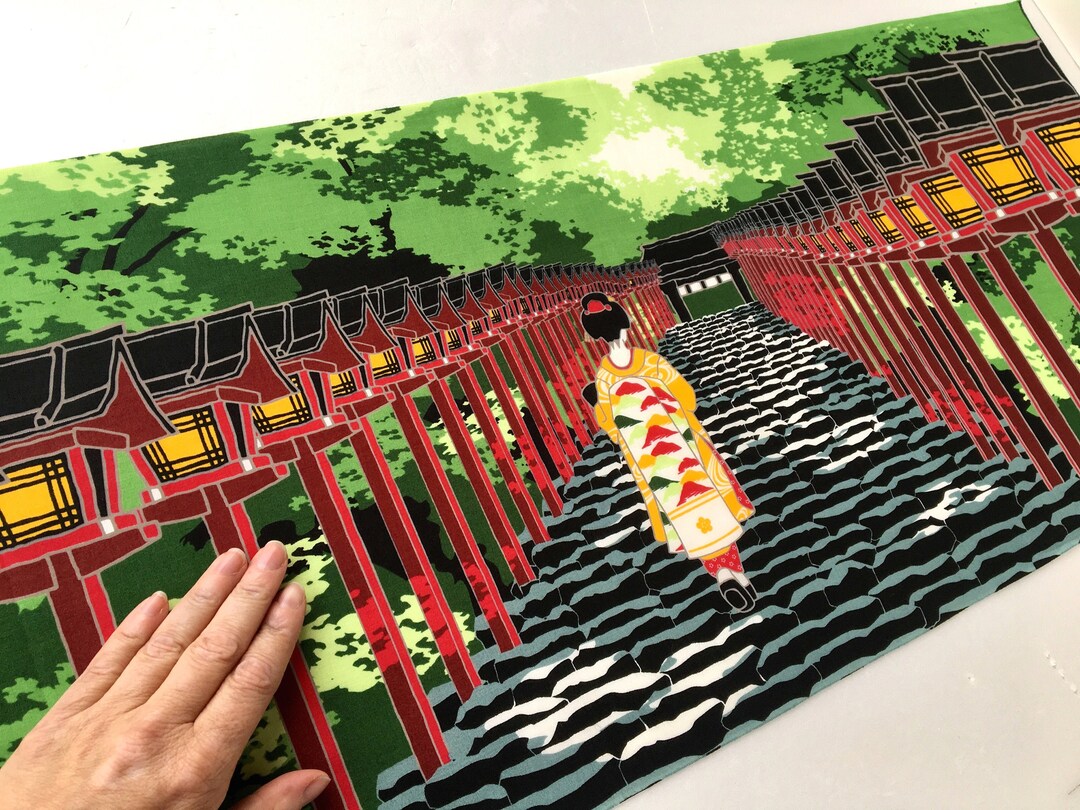 Japanese Geisha Art Tenugui Fabric, Kyoto Temple Geisha Print, Maiko ...