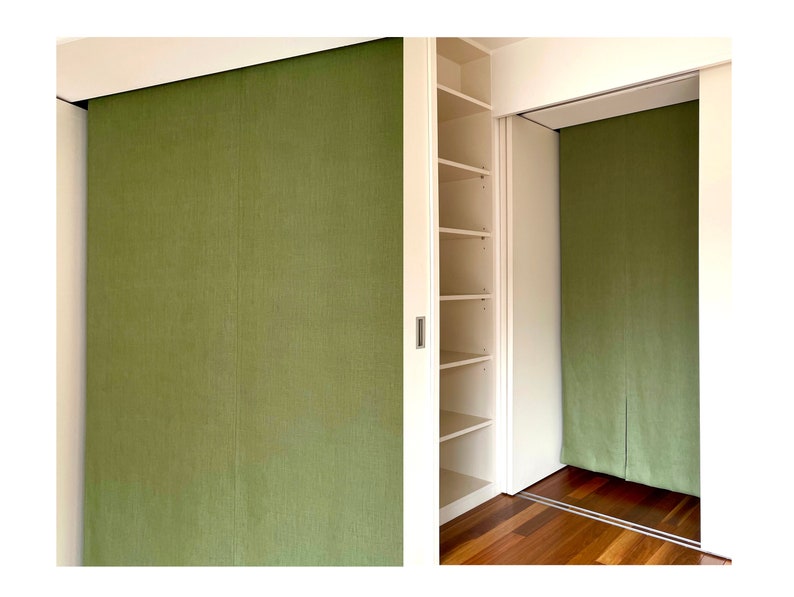 Green linen 2 panel noren curtain