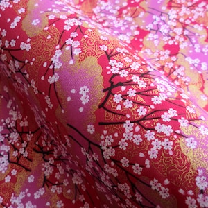 Pink and red Sakura  Japanese cotton  fabric half a yard, quilt decoration tenugui Japanese flowers cotton fabric,