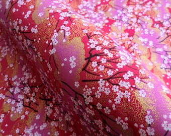 Pink and red Sakura  Japanese cotton  fabric half a yard, quilt decoration tenugui Japanese flowers cotton fabric,
