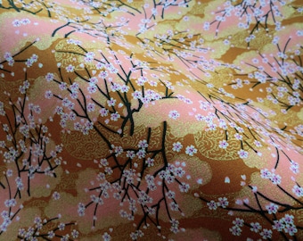 Cherry Blossom cotton Fabric fat quarter, Japanese Golden yellow quilt fabric, Japanese yellow floral cotton fabric, tissue japonais