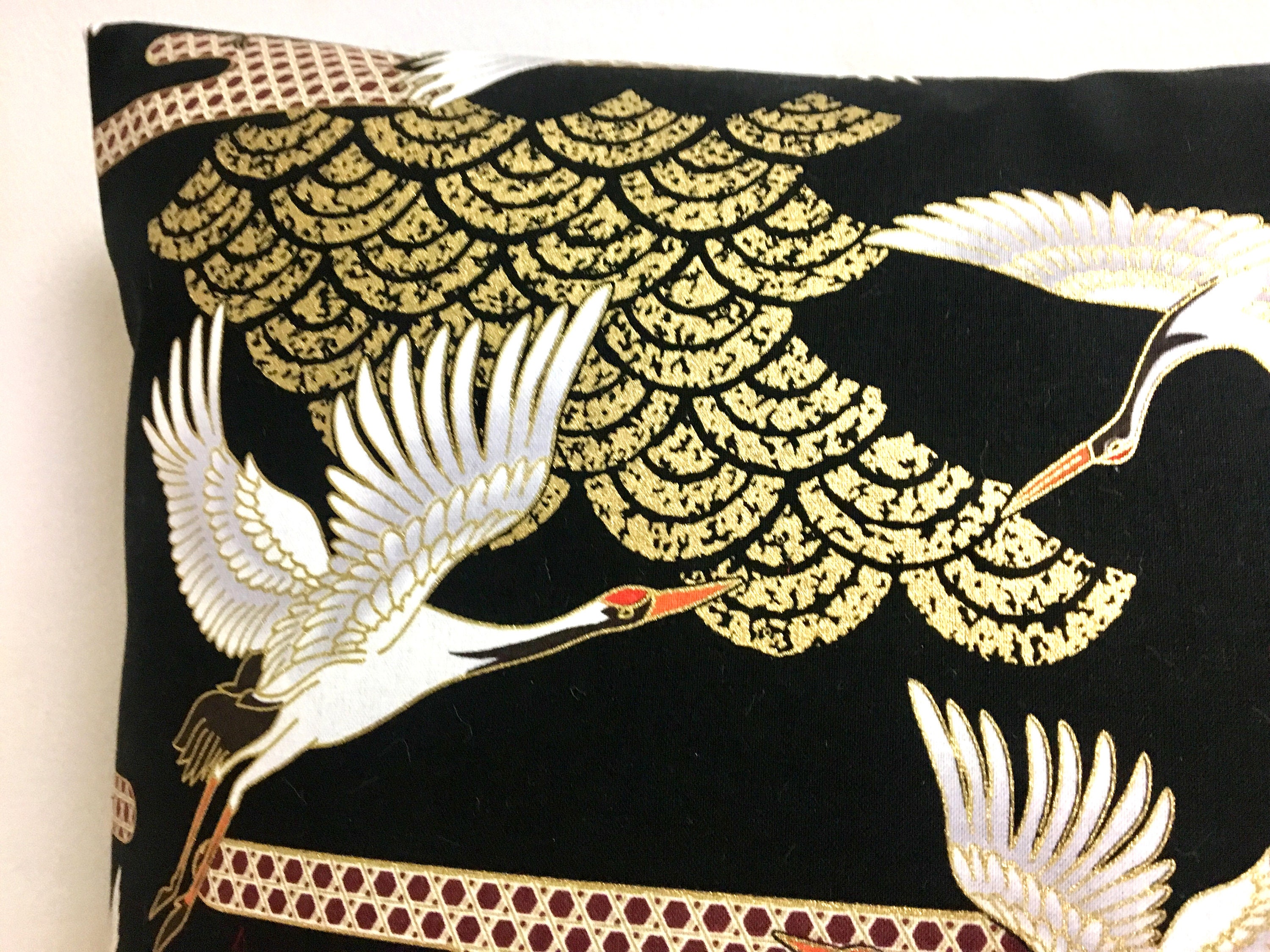 Black and golden crane pillow case 19 x 19 inches bedding Etsy