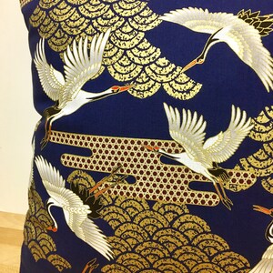 navy blue golden crane pillow case, 19 x 19 inches bedding pillow throw, Japanese golden fabric pillow cover, tsuru & waves pillow cushion image 4