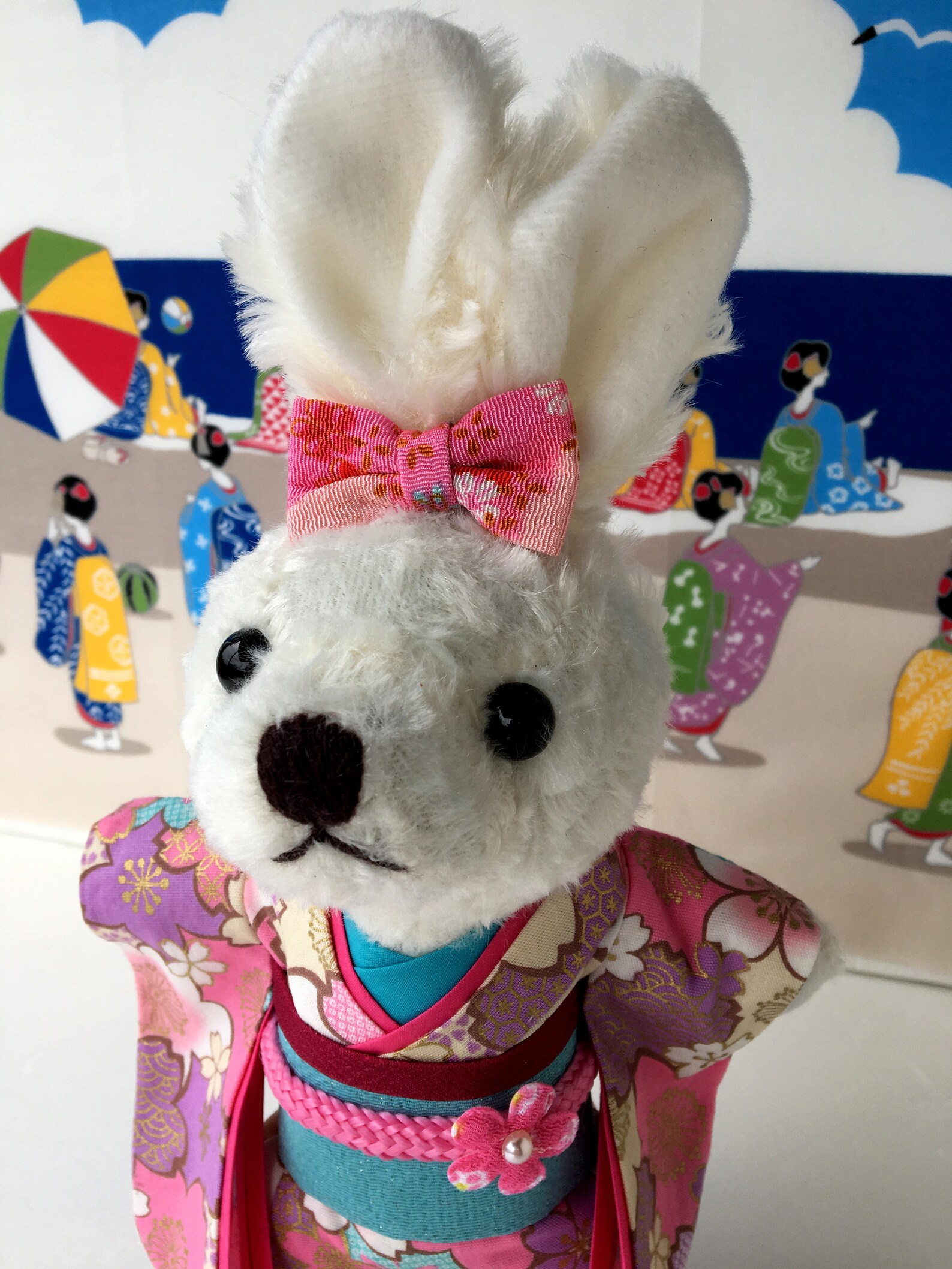 Japanese Bunny in a Pink Kimono Kimono, Stuffed Rabbit Geisha ...