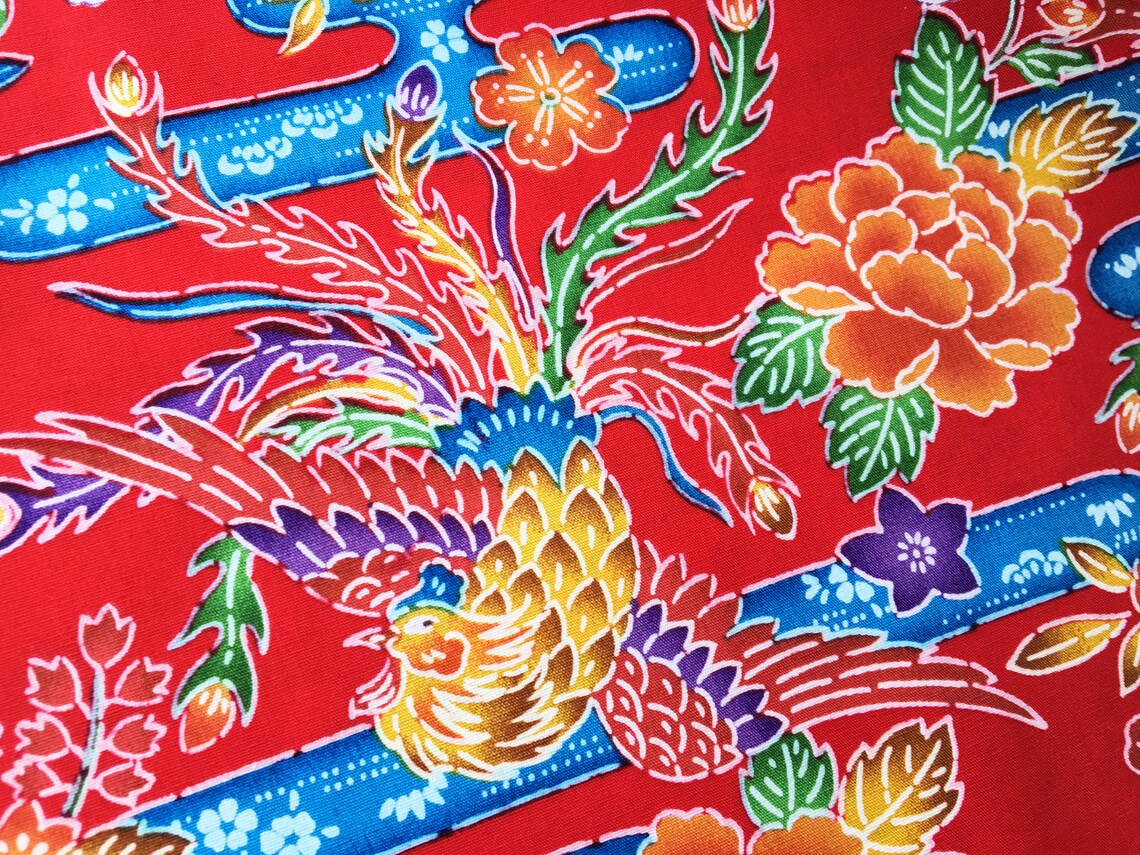 Okinawa Fabric Art Red Bingata Print Fabric Japanese Cotton - Etsy