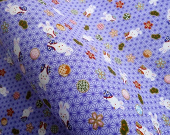 Bunny fabric japanese cotton fat quarter, quilt decoration, japanese fabric by yard, tenugui japanese kawaii fabric