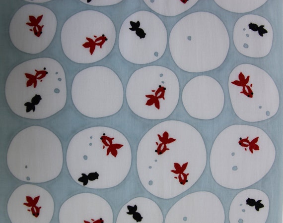 Tissu tenugui japonais poisson rouge kawaii, et noir, tissu kingyo kawaii, rouge tenugui japonais coton, tissu de kimono, yukata tissu, couette tissu d19872 Tissu tenugui japonais poisson rouge kawaii, et noir, tissu kingyo kawaii, rouge tenugui japonais coton, tissu de kimono, yukata tissu, couette tissu d19872