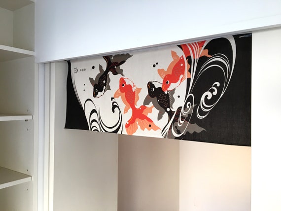 JAPANESE Noren Curtain NEW KIMONO KOI FISH GOLD MADE IN JAPAN
