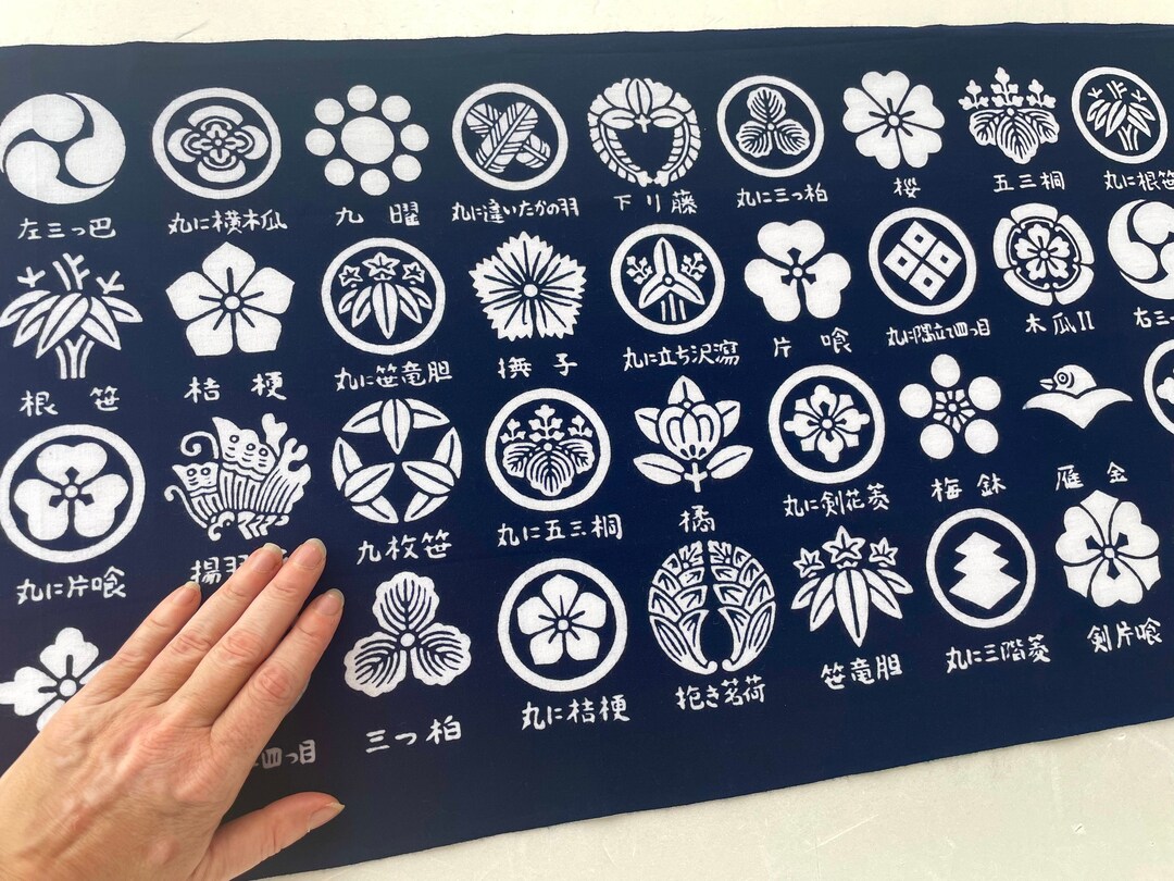 Japanese Kamon Tenugui Fabric, Japanese Traditional Family Crests