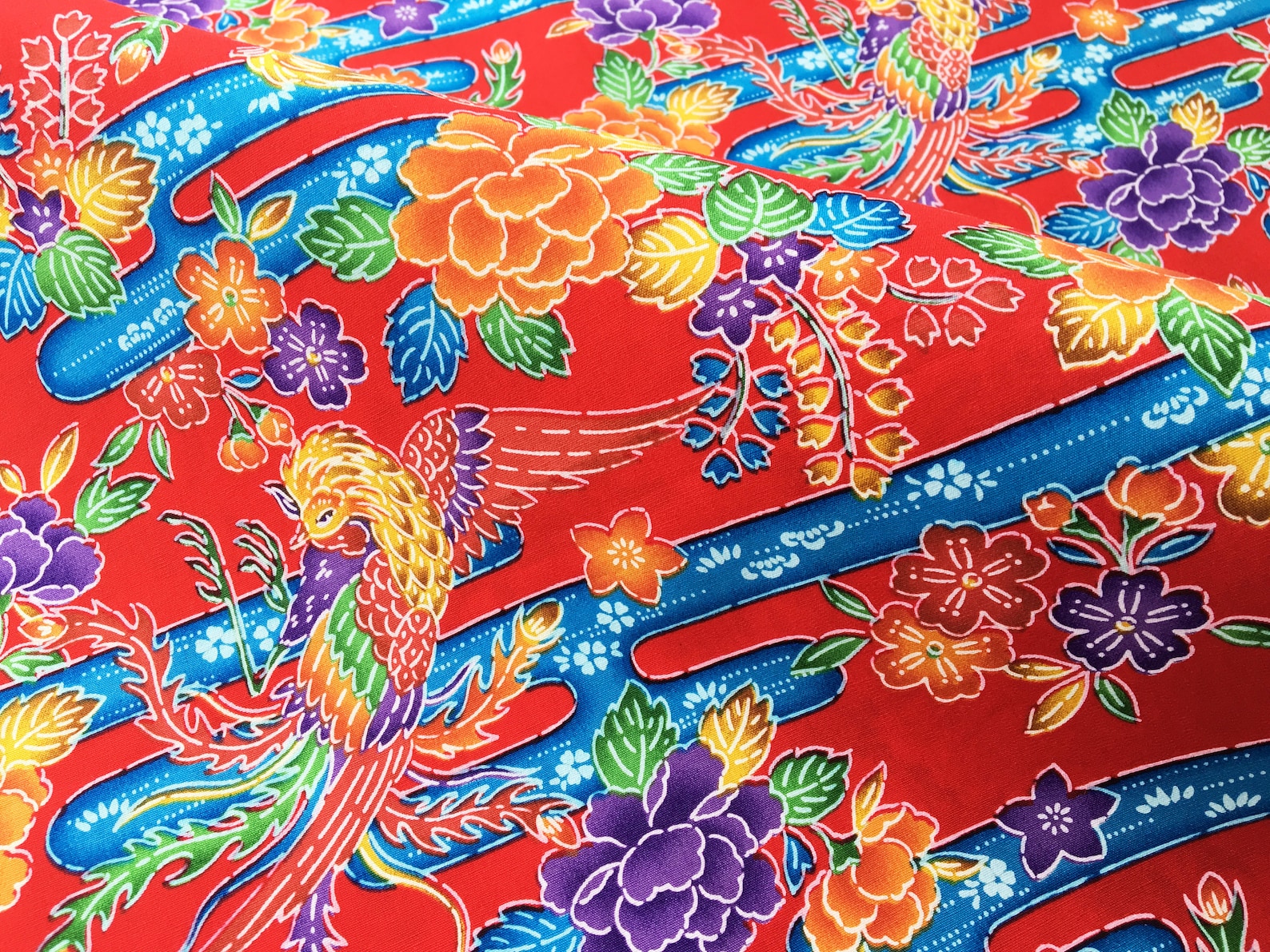 Okinawa fabric art red bingata print fabric Japanese cotton | Etsy