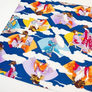 Geisha handkerchief fabric, japanese kimono girl wrapping cloth quilt, kawaii fabric, japanese fabric, geisha wall decoration, geisha doll