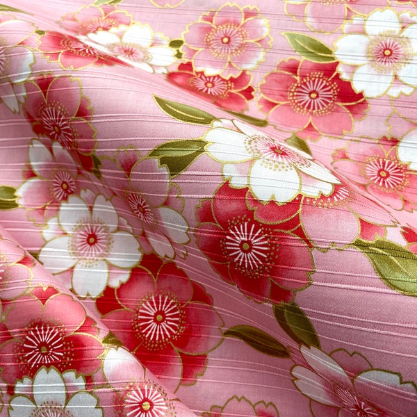 Pink sakura flowers Japanese traditional cotton fabric fat quarter. pink golden nuances, Cherry Blossom kawaii fabric, tissue japonais,