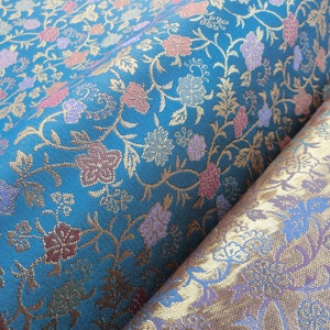 Blue brocade Japanese fabric, blue and golden brocade fabric, japanese kimono fabric, quilt fabric, japanese fabric, crafts fabric