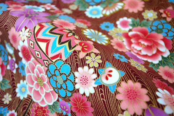 Japanese fabric, floral cotton fat quarter, quilt fabric, japanese yukata fabric, kimono kawaii fabric, japanese kiku fabric, tissu japonais
