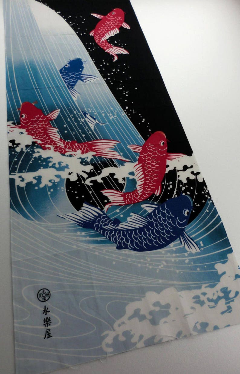 quilt fabric japanese curtain fabric kawaii fabric wall decoration Japanese Tenugui cotton fabric carp in a river