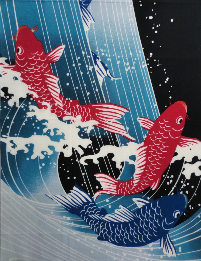 quilt fabric japanese curtain fabric kawaii fabric wall decoration Japanese Tenugui cotton fabric carp in a river
