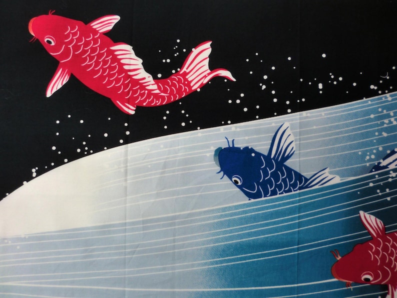 quilt fabric japanese curtain fabric kawaii fabric wall decoration Japanese Tenugui cotton fabric carp in a river